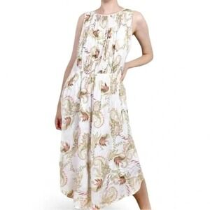 J Jill Womens Sleeveless Dress Size 2X White Paisley Stretchy A-Line Cottagecore